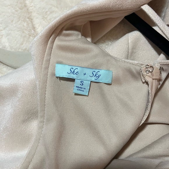 Backless Cream Suede Cocktail Dress w/ Ruffle Detail - Picture 4 of 7